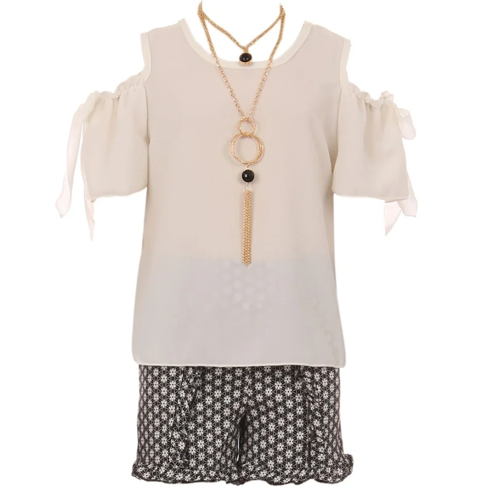 Cold Shoulder Top Short Pant Girl Set Off White
